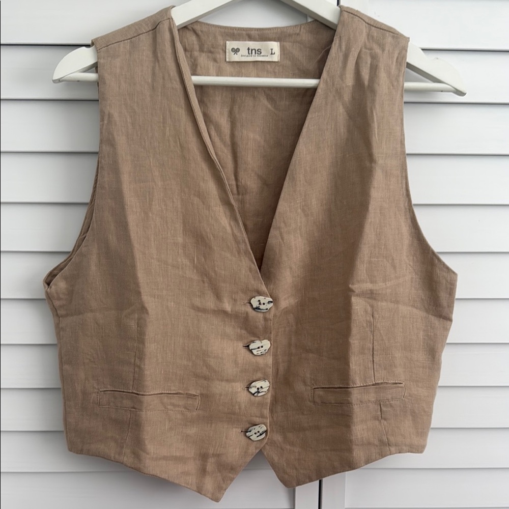 Linen Tan Button-Up Vest